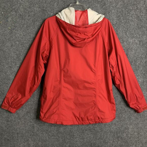 LL Bean GoreTex Windbreaker Jacket Women Medium Red Hooded Zip Front Lined - Picture 14 of 15